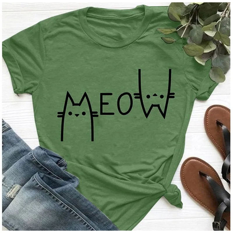 Cute T Shirt Women 2019 100% Cotton Print Meow cat O-neck Casual tshirt Fashion Shirt Short-Sleeve Unisex T-shirt 4 colours
Cute T Shirt Women 2019 100% Cotton Print Meow cat O-neck Casual tshirt Fashion Shirt Short-Sleeve Unisex T-shirt 4 colours