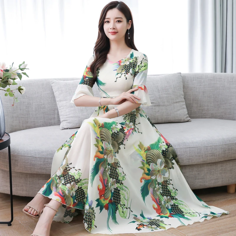Plus Size M-3XL 2019 Summer New Arrival Elegant Korean Flower Printed Round Collar Short Sleeve Woman Chiffon Long Dress
Plus Size M-3XL 2019 Summer New Arrival Elegant Korean Flower Printed Round Collar Short Sleeve Woman Chiffon Long Dress