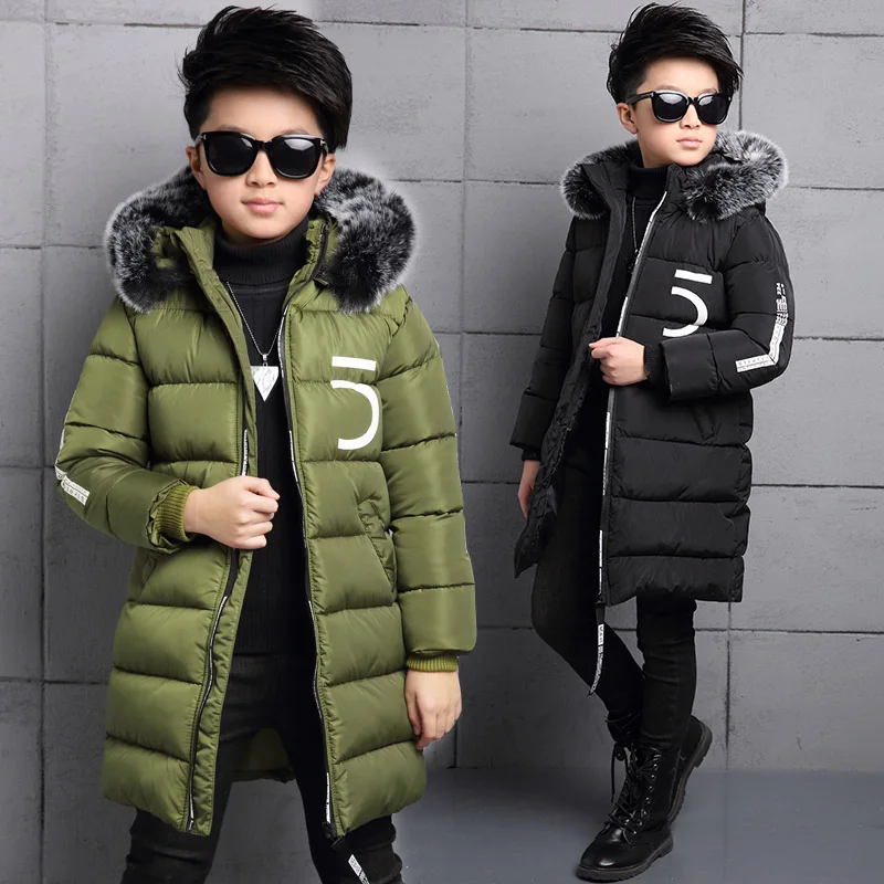 2017 winter down jacket for boy fur big kids coat thick cotton hooded warm casual jacket Outerwear padded children clothing (6)