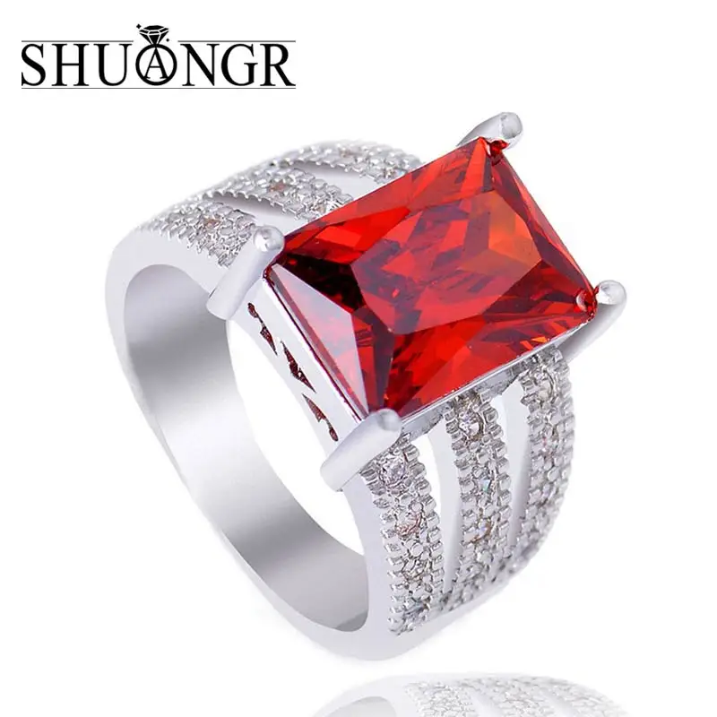 SHUANGR Exaggerated Silver-Color Ring Dazzling Brilliant Cubic Zirconia Red Crystal CZ Party Wedding Finger Ring For Women TG134
SHUANGR Exaggerated Silver-Color Ring Dazzling Brilliant Cubic Zirconia Red Crystal CZ Party Wedding Finger Ring For Women TG134