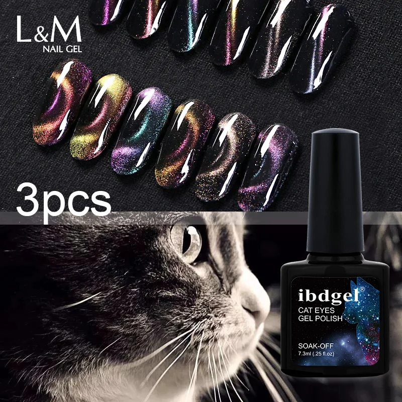 Фото 3 шт. ibdgel 5D волшебный Хамелеон кошачьи глаза гель лак для ногтей DIY шаблон УФ