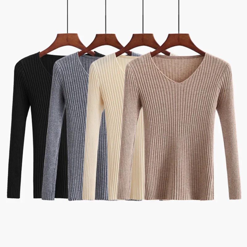 Autumn new Fashion women sweater elegant female thin V neck sweaters slim long sleeve Knitted Pullovers tight D232 | Женская одежда