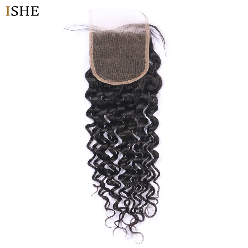 

ISHE Hair Brazilian Deep Curly Closure 130% Density 100% Human Hair Deep Curly 4x4 Swiss Lace Closure Free Middle Part Remy Hair