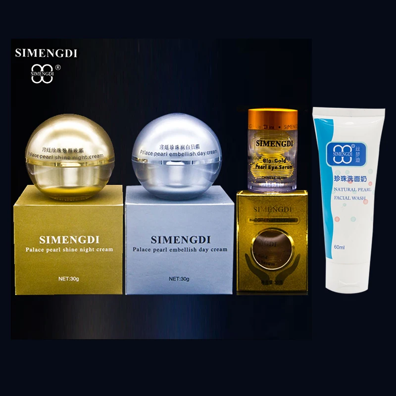 SIMENGDI Brand Pearl Embellish Day Cream+gold pearl night cream+Bio gold Pearl eye serum anti aging+Facial Washing Foam
SIMENGDI Brand Pearl Embellish Day Cream+gold pearl night cream+Bio gold Pearl eye serum anti aging+Facial Washing Foam