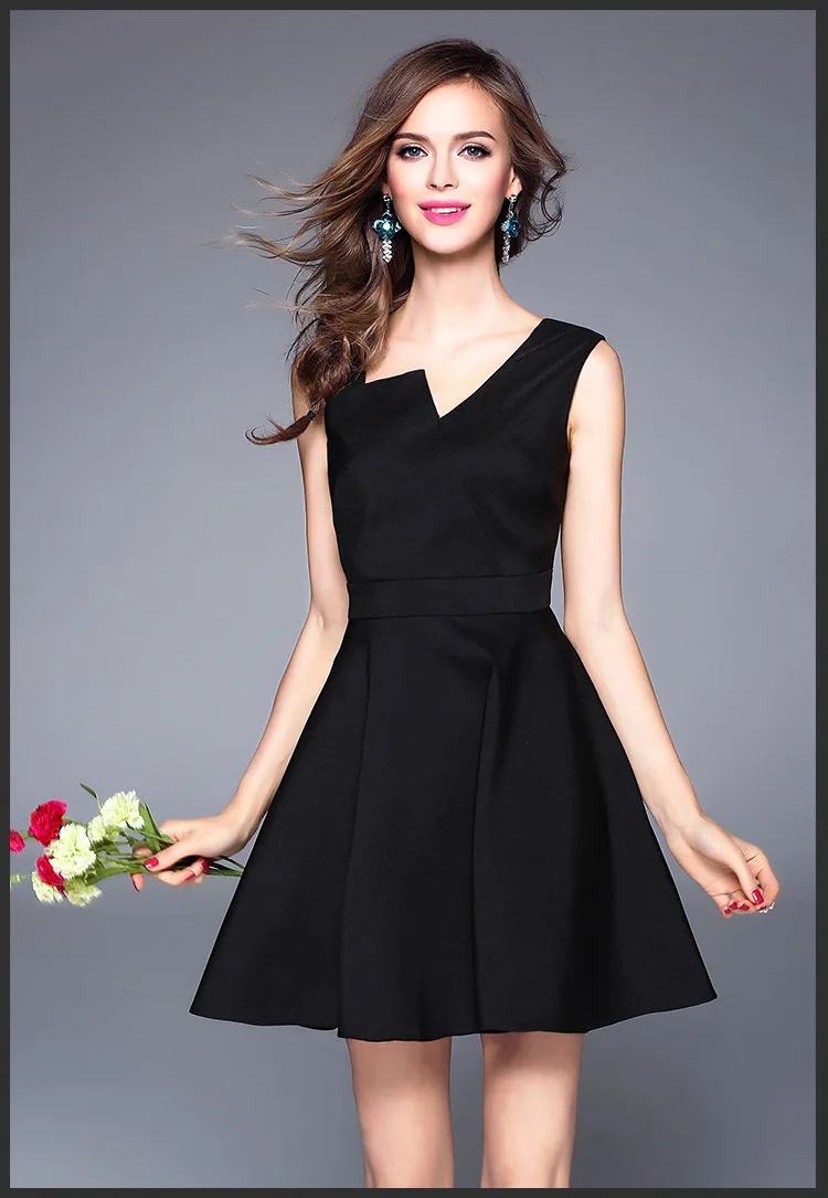 2017 Summer Fashion V-Neck High Quality Black Dress Sexy Sleeveless Dress Elegant Dresses Party Dress
2017 Summer Fashion V-Neck High Quality Black Dress Sexy Sleeveless Dress Elegant Dresses Party Dress