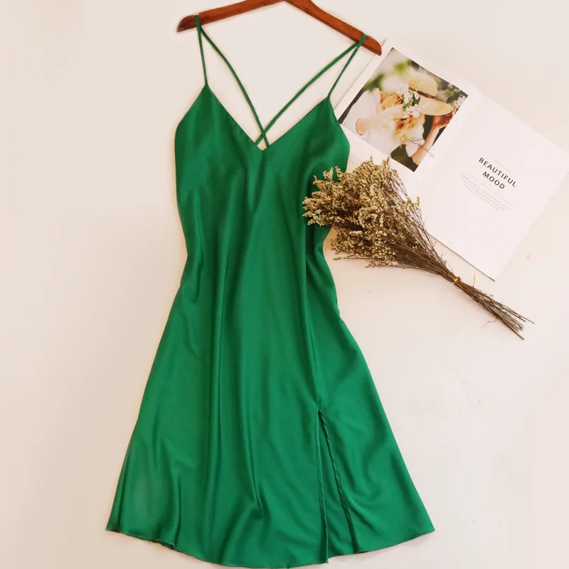 Summer Solid Color Silk Dress Collarless Backless Sexy Mini Skirt Women Nightgowns Night Dress Sexy Comfortable Soft Sleepwear
Summer Solid Color Silk Dress Collarless Backless Sexy Mini Skirt Women Nightgowns Night Dress Sexy Comfortable Soft Sleepwear