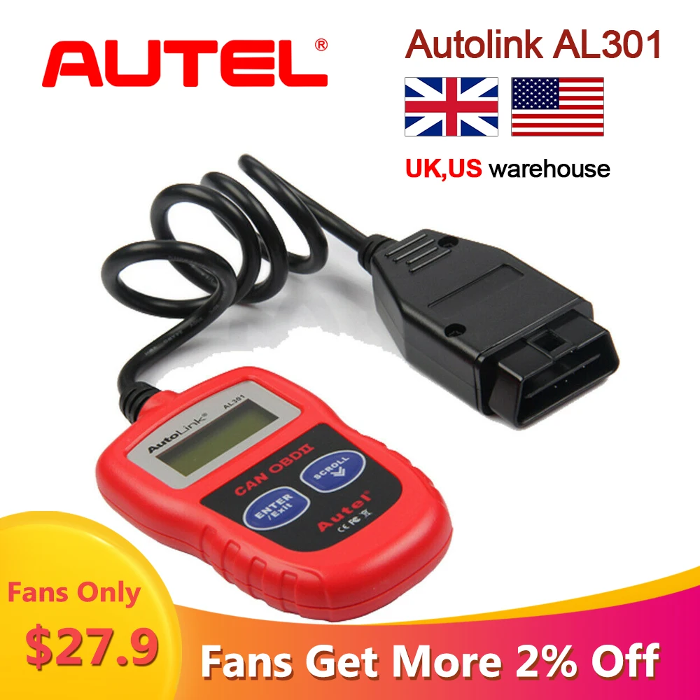Autel AutoLink AL301 OBDII & CAN Code Reader Auto Link AL 301 Auto Diagnostic scanner obd2 Scanner for car vehicle Update Free
Autel AutoLink AL301 OBDII & CAN Code Reader Auto Link AL 301 Auto Diagnostic scanner obd2 Scanner for car vehicle Update Free