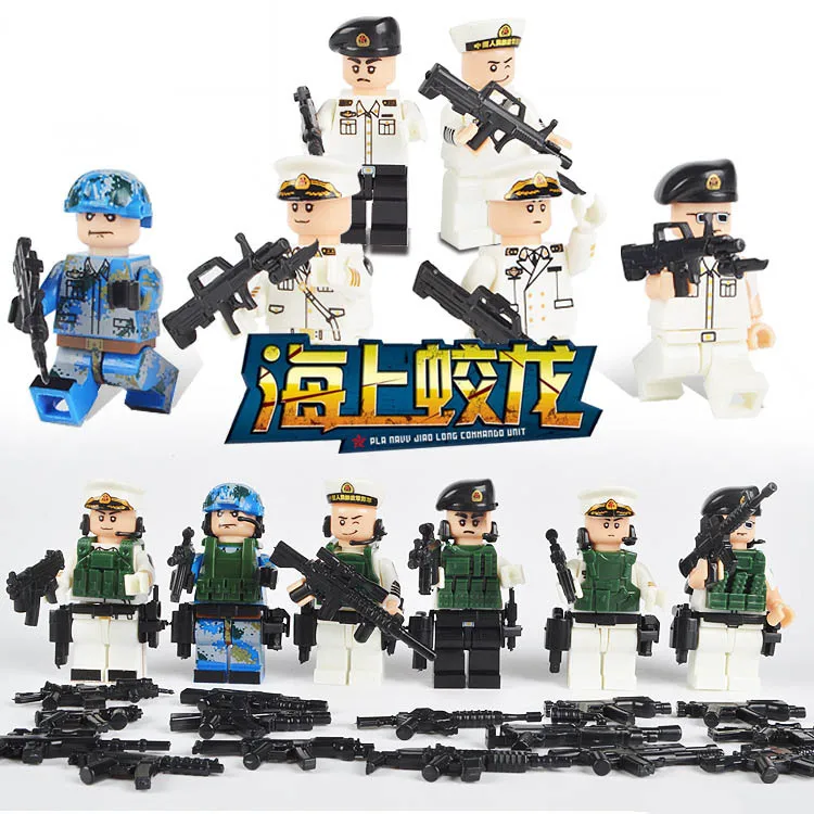 

Modern military China Sea Dragon soldiers brickmania figures building block ww2 navy minifigs gun weapons bricks toys for boys