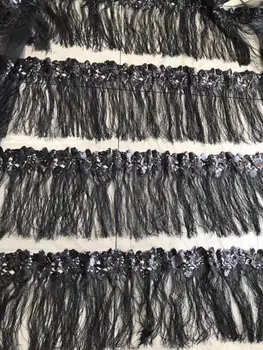 Fashion fringe tassel Embroidered tulle mesh fabric beautiful Black sequins lace fabric for party evening dress
Fashion fringe tassel Embroidered tulle mesh fabric beautiful Black sequins lace fabric for party evening dress