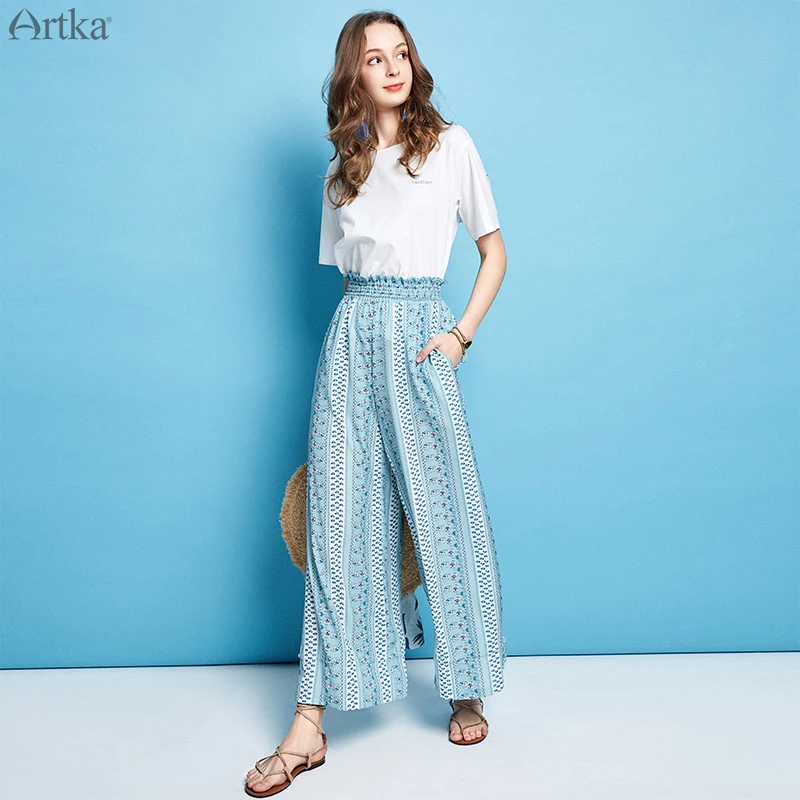 ARTKA 2019 Summer New Women's Pants Casual Loose Wide Leg Pants For Women Elastic Waist Long Chiffon Women's Pants KA10092X
ARTKA 2019 Summer New Women's Pants Casual Loose Wide Leg Pants For Women Elastic Waist Long Chiffon Women's Pants KA10092X