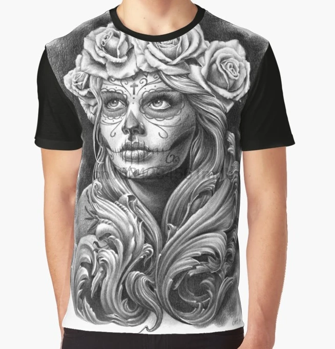 All Over Print T-Shirt Men Funy tshirt Catrina noire et grise avec une couronne de roses Graphic Tops Tee women t shirt
All Over Print T-Shirt Men Funy tshirt Catrina noire et grise avec une couronne de roses Graphic Tops Tee women t shirt