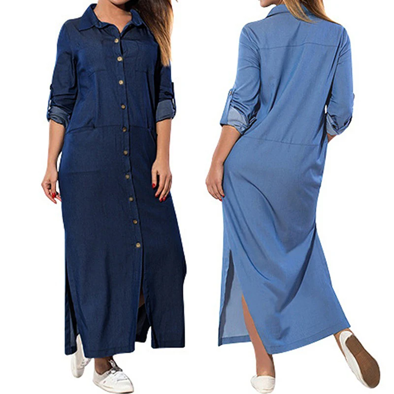 Bigsweety Casual Loose Women Denim Dress Autumn Long Sleeve Turn-Down Collar Maxi Dress Female Buttons Pocket Split Dress New
Bigsweety Casual Loose Women Denim Dress Autumn Long Sleeve Turn-Down Collar Maxi Dress Female Buttons Pocket Split Dress New