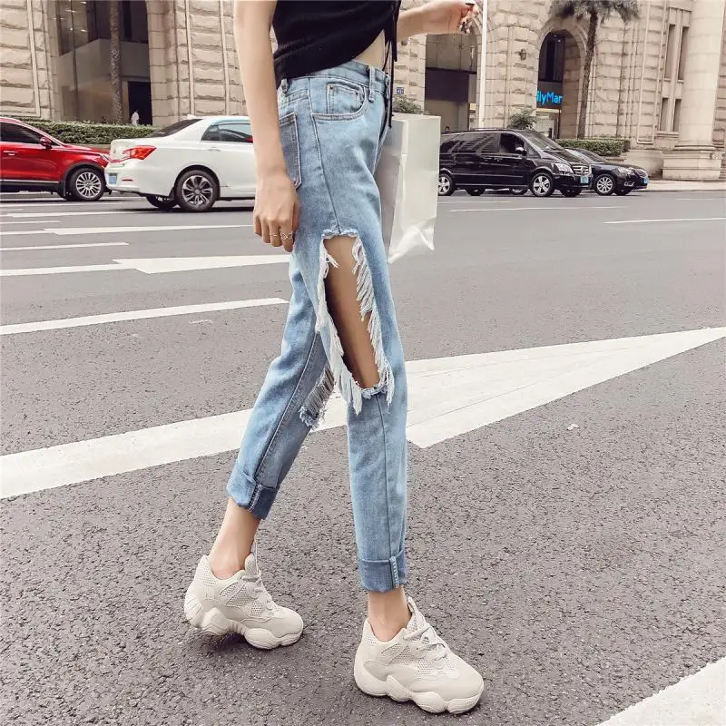 Фото 2019 Real Ankle Length Harem Pants High Waist Jeans Woman Zippers Button Fly Hole Pockets Vintage Softener Casual Loose Cotton  | Джинсы МОМ (33004569118)