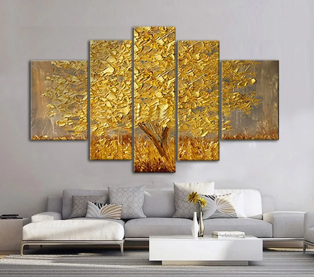 

Golden Abstract Fortune Lucky Trees Handmade Landscape Oil Paintings On Canvas Wall Art Pictures For Living Room Home Decor