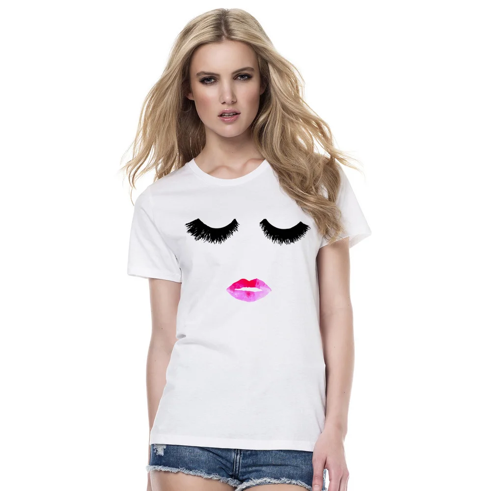 New Summer Style Fashion Eyelashes Eyes Red Lips Tshirt Cotton Print Short Sleeve T Shirt Women Tops Lady Tees Harajuku Shirt
New Summer Style Fashion Eyelashes Eyes Red Lips Tshirt Cotton Print Short Sleeve T Shirt Women Tops Lady Tees Harajuku Shirt