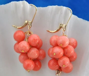 free shipping 6mm round pink coral earring