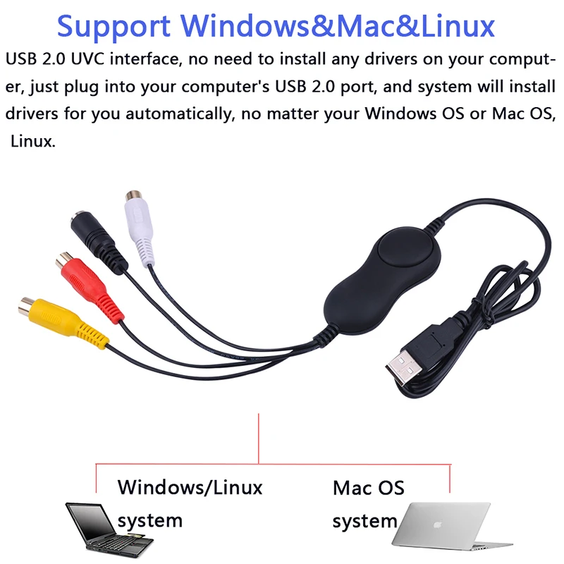

USB Audio Video Capture USB 2.0 UVC AV Recording ,Converter Analog Video to Digital Format ,For Windows MAC OS Linux