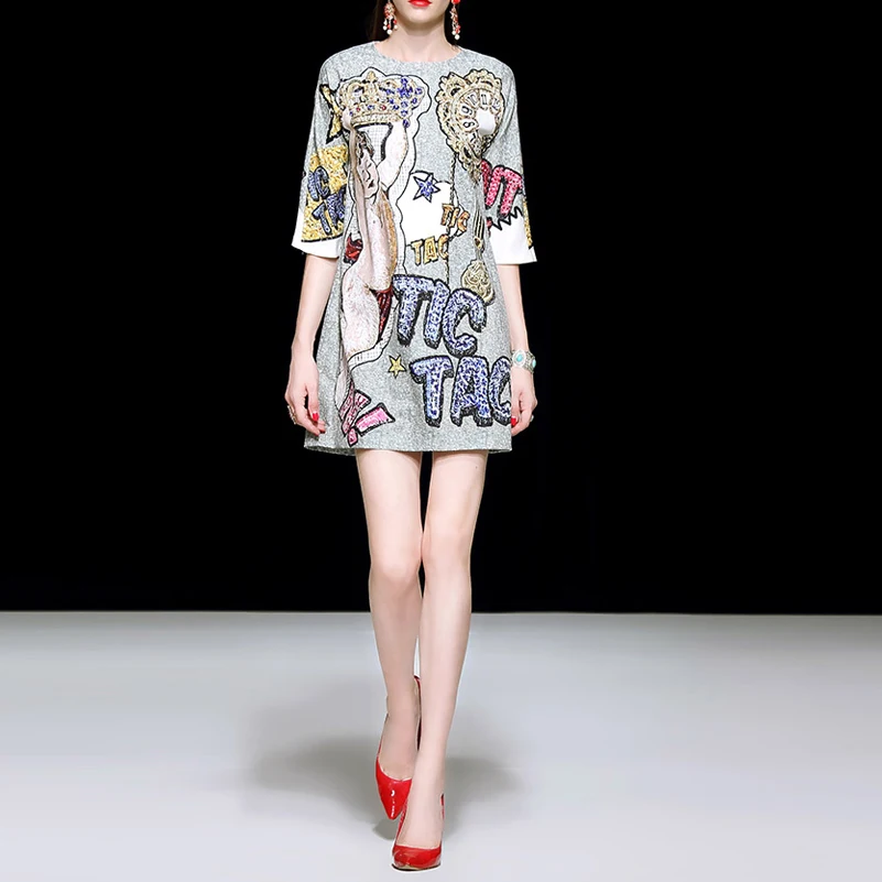 High quality 2019 spring/Summer vestidos Designer Vintage Dress Fashion Print 3/4Sleeve Beaded Diamonds Loose Casual women dress
High quality 2019 spring/Summer vestidos Designer Vintage Dress Fashion Print 3/4Sleeve Beaded Diamonds Loose Casual women dress