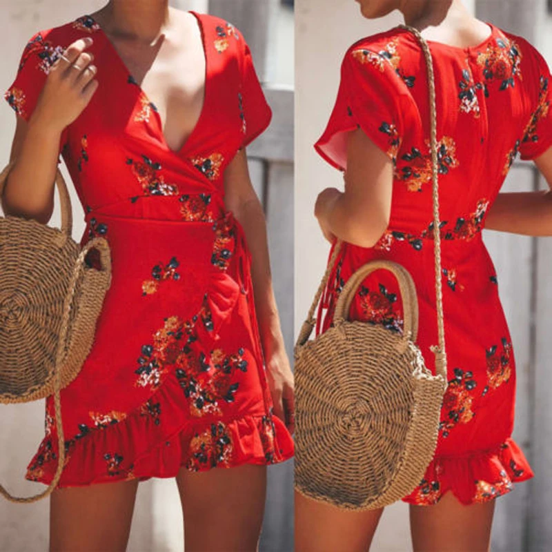 Meihuida 2019 Women Summer Boho Short Sleeve V Neck Red Floral Dress Ruffle Beach Dress A Line Mini Dresses Vestido De Mujer
Meihuida 2019 Women Summer Boho Short Sleeve V Neck Red Floral Dress Ruffle Beach Dress A Line Mini Dresses Vestido De Mujer