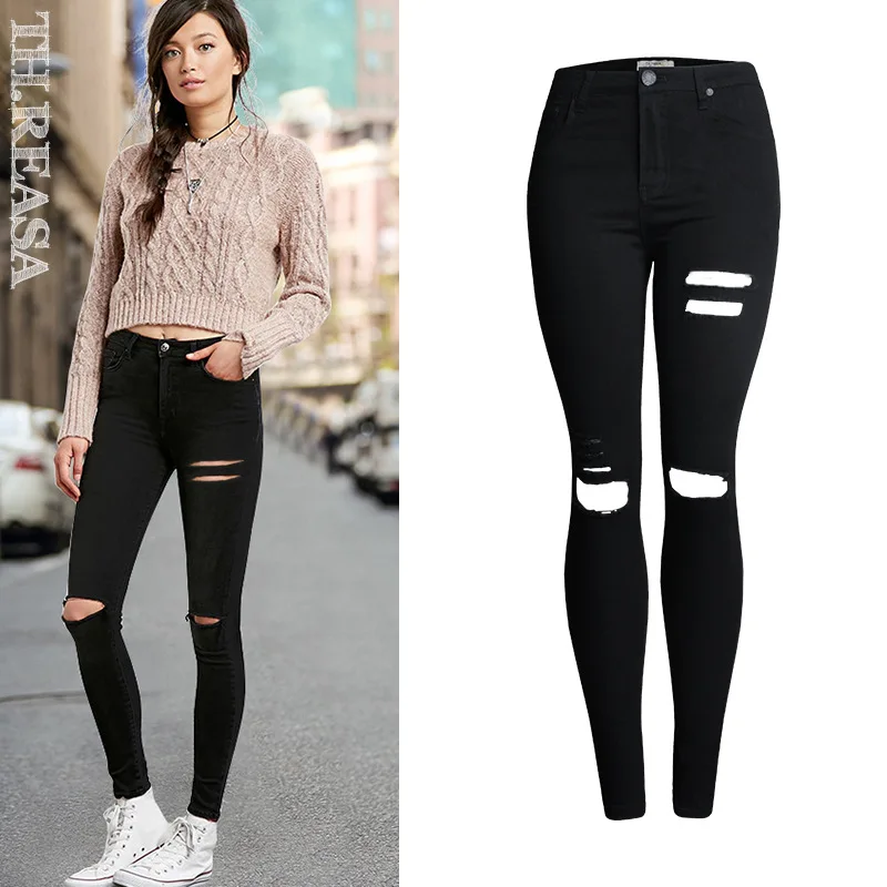 High Elastic Cotton Women's Black High Waist Torn Jeans Ripped Hole Knee Skinny Pencil Pants Slim Capris
High Elastic Cotton Women's Black High Waist Torn Jeans Ripped Hole Knee Skinny Pencil Pants Slim Capris