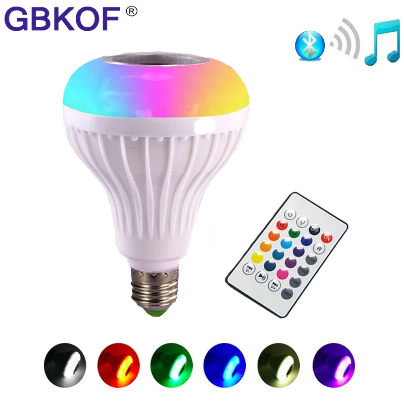 GBKOF E27 Беспроводной Bluetooth Динамик + 12 Вт RGB лампа светодиодный светильник 110 В 220