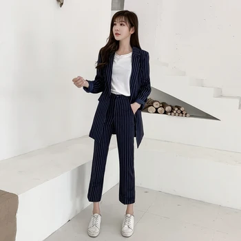 New Work Fashion Pant Suits Women 2 Piece Set for Female Vintage Stripe Blazer Jacket & Trouser Office Lady Suit Feminino
New Work Fashion Pant Suits Women 2 Piece Set for Female Vintage Stripe Blazer Jacket & Trouser Office Lady Suit Feminino
