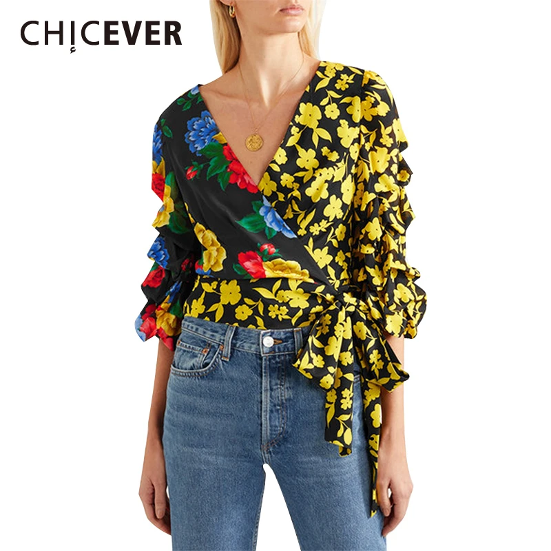 CHICEVER Print Hem Asymmetrical Blouse For Women V Neck Lantern Sleeve Bandages Bow Shirt Female Fashion New Korean 2019 Autumn
CHICEVER Print Hem Asymmetrical Blouse For Women V Neck Lantern Sleeve Bandages Bow Shirt Female Fashion New Korean 2019 Autumn