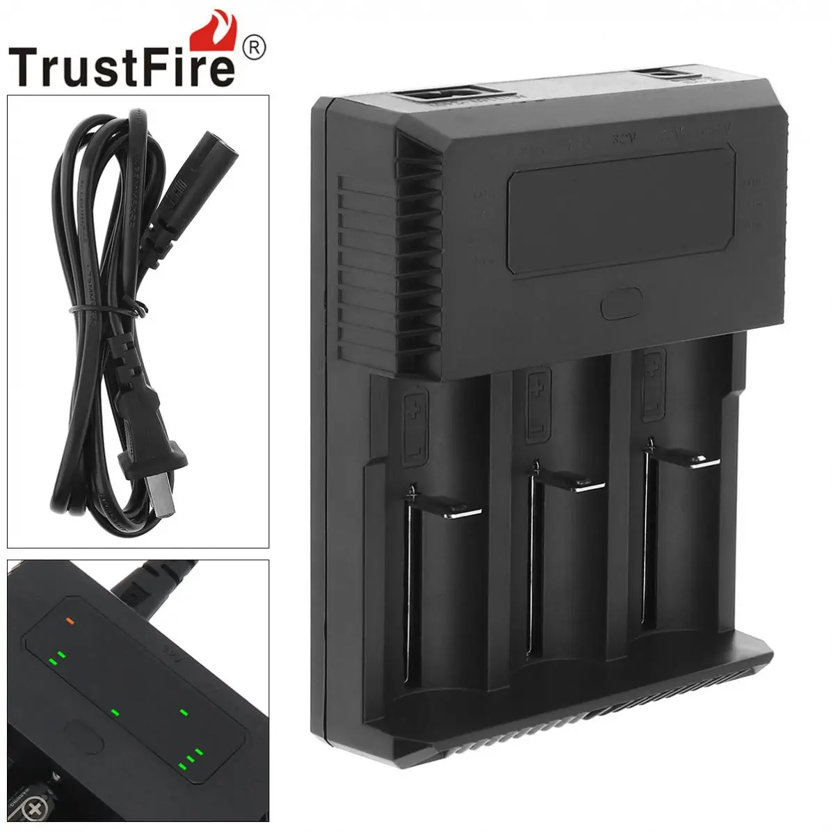 

Trustfire TR-018 Intelligent Fast 3 Slots Charger LED Lights Indicate Li-ion Battery Charging for 26650 / 25500 / 21700 / 20700