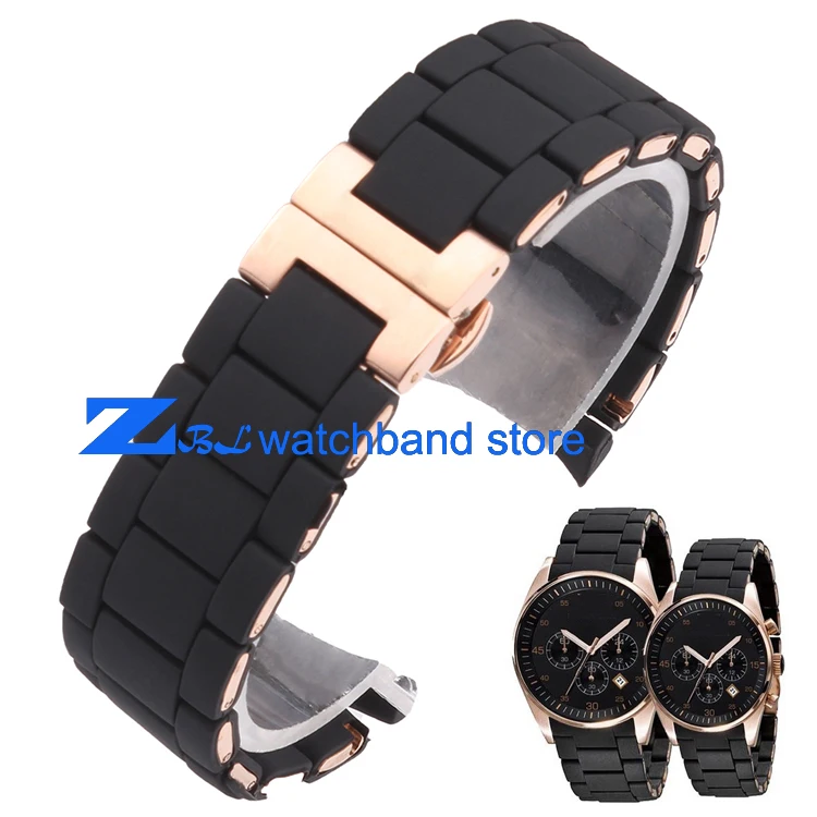Rubber watchband Rose gold in Black silica gel for AR5905 male 23mm AR5906 female 20mm watch strap
Rubber watchband Rose gold in Black silica gel for AR5905 male 23mm AR5906 female 20mm watch strap