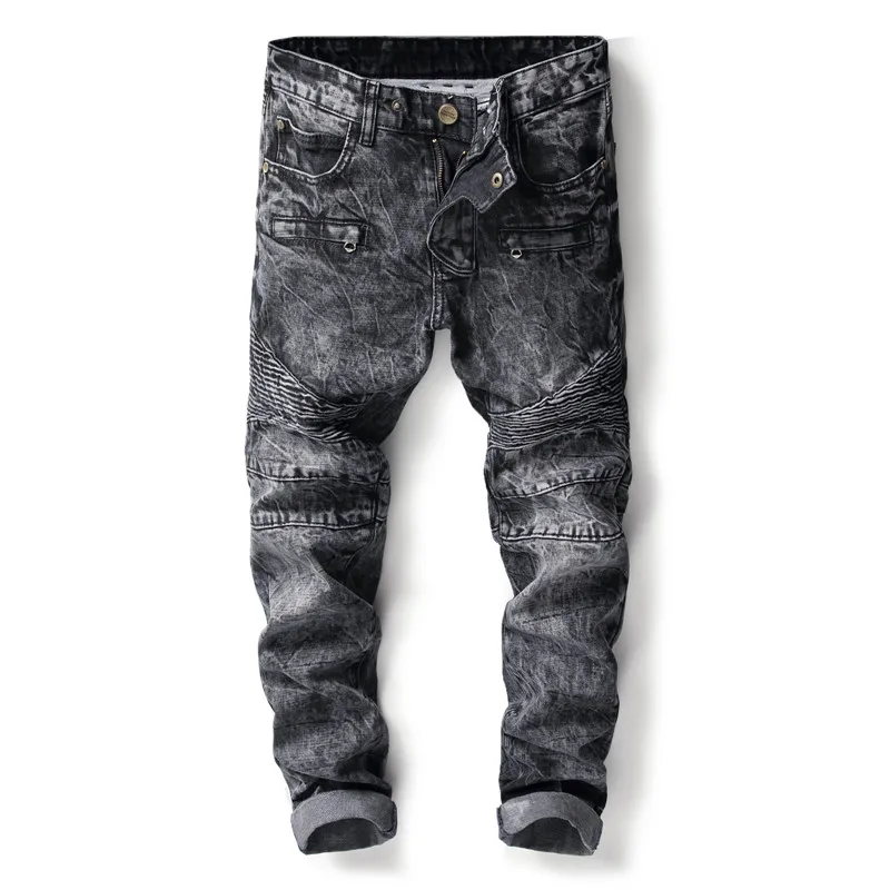 2018 New Men's Snow Wash Biker Jeans Slim Fit Fashion Designer Motocycle Denim Trousers For Male Straight Pleated Gray Jeans
2018 New Men's Snow Wash Biker Jeans Slim Fit Fashion Designer Motocycle Denim Trousers For Male Straight Pleated Gray Jeans