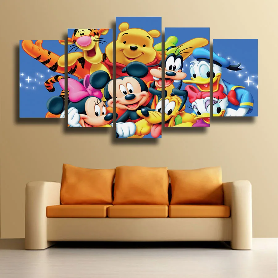 Printed Winnie the Pooh Piglet Tigger Donald Duck Mickey Mouse Cartoon Animal Painting 5 Panels For Wall Deco Canvas Printings
Printed Winnie the Pooh Piglet Tigger Donald Duck Mickey Mouse Cartoon Animal Painting 5 Panels For Wall Deco Canvas Printings