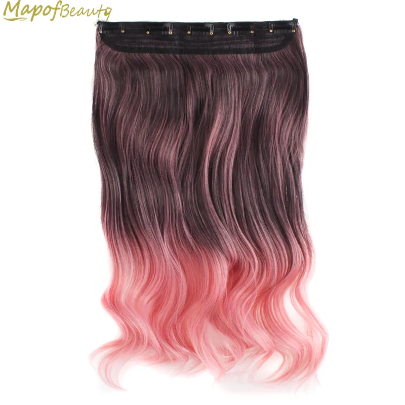 

Long Curly 20" 50cm Synthetic Ombre Rainbow Women Hair 5 Clips In one piece Hair Extension Heat Resistant Hairpiece MapofBeauty