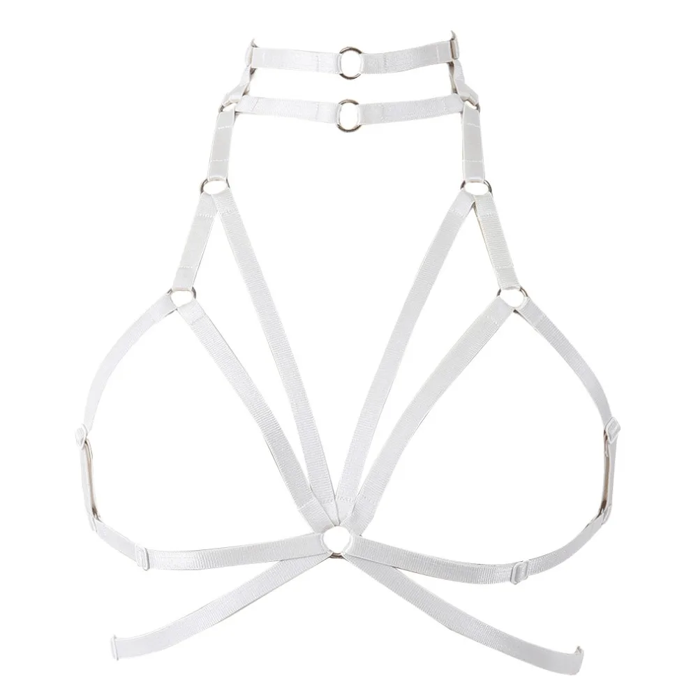 

Strappy Harness Bondage Body Cage Bralette Punk Goth Sexy Top Breast Belt Black Plus Size Frame lingerie Festival Garter White