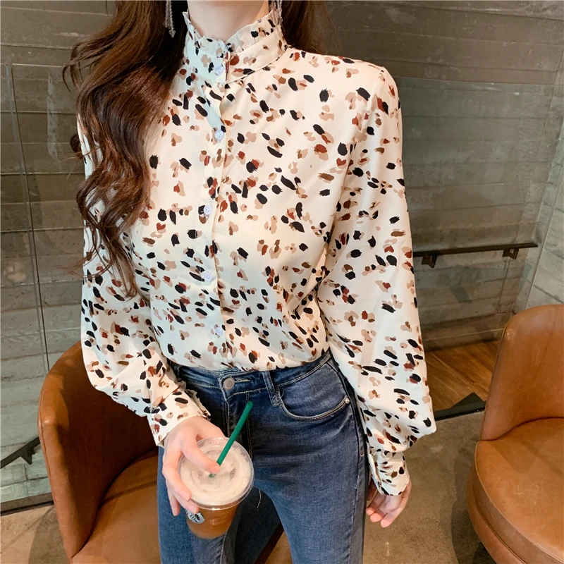 BGTEEVER Vintage Stand Collar Women Blouse Shirt Elegant Ruffle Ladies Tops Lantern Sleeve Female Print Chiffon Blouse 2019
BGTEEVER Vintage Stand Collar Women Blouse Shirt Elegant Ruffle Ladies Tops Lantern Sleeve Female Print Chiffon Blouse 2019