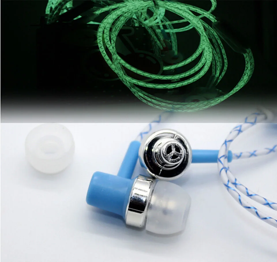 Glow In The Dark In ear Earphones 3 5mm Super Bass Stereo For iPhone Samsung With