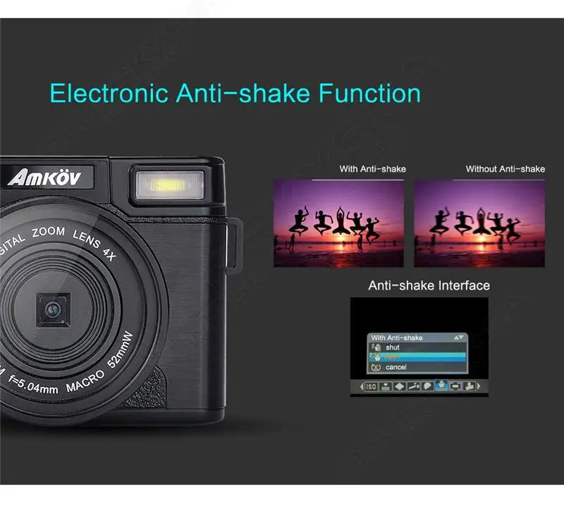 AMKOV 1080P AMK-R2 24MP HD Digital SLR Camera Camcorder+Macro Lens Recording 4x Zoom 3.0" TFT