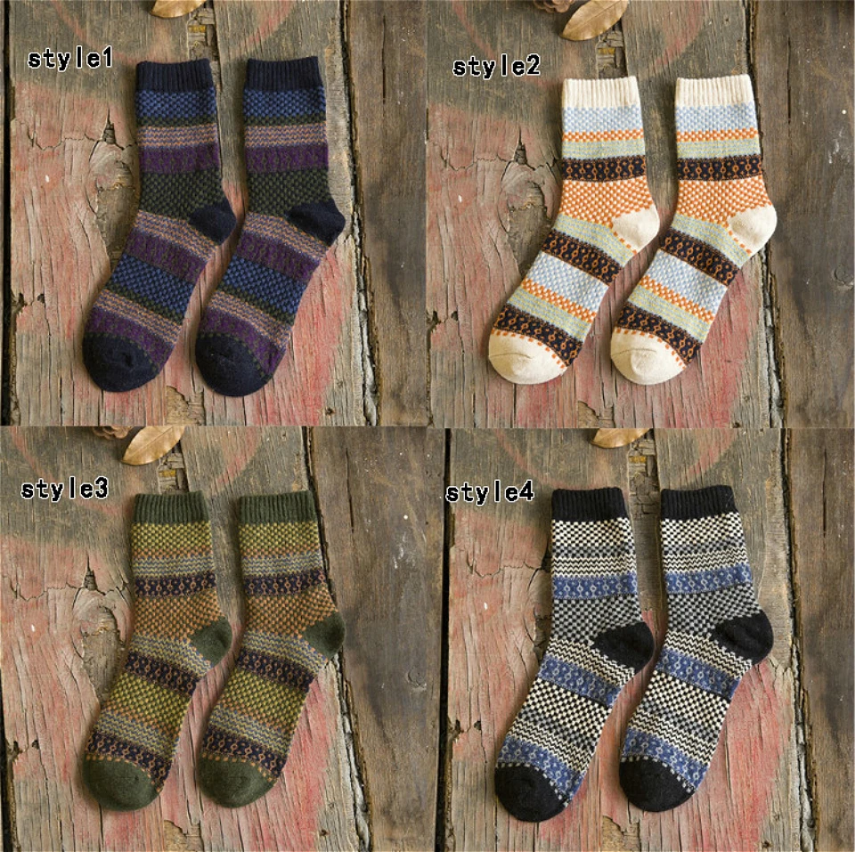 New men's winter thick wool socks Retro Style Warm wool socks.1 pairs 12