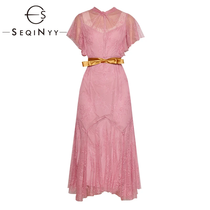 SEQINYY Sweet Dress 2020 Summer New Fashion Design Short Flare Sleeve Lace Midi Pink Dress Belt Women
SEQINYY Sweet Dress 2020 Summer New Fashion Design Short Flare Sleeve Lace Midi Pink Dress Belt Women