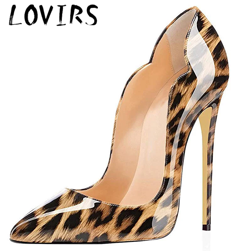 

Lovirs Womens Sexy High Heel Pointy Toe Slip On Leopard Pumps 12cm Heel Wedding Evening Stiletto Shoes Plus Size US5-15