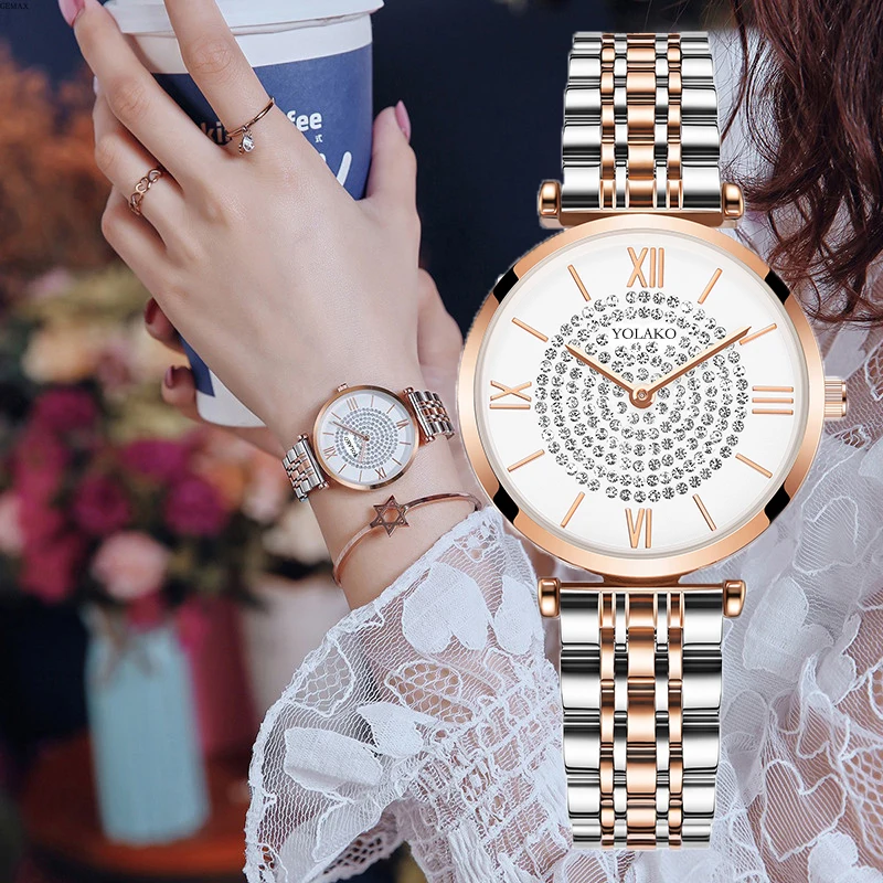 Фото Gypsophila бриллиантовый Дизайн Женские часы наручные Relogios feminino круглый циферблат