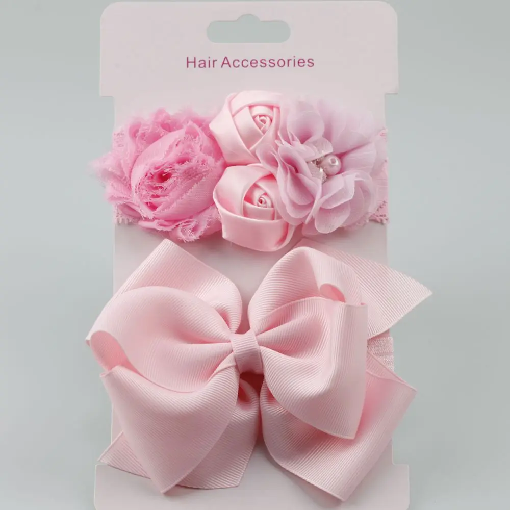 on sale 2pcs 2018 New Rose Lace hair band elastic double Bow flower Headband cute girls headwear children accessories | Аксессуары для