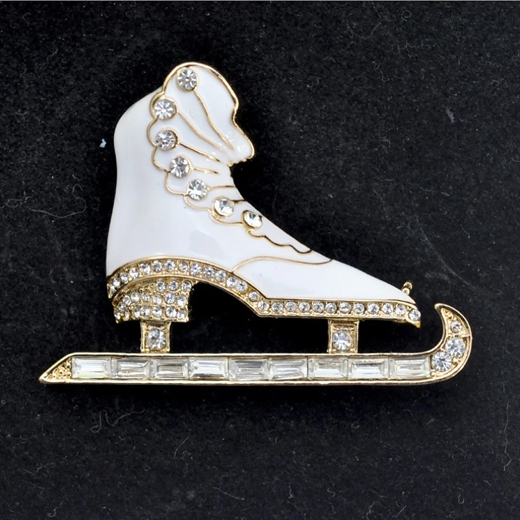 Trendy 3d Brooches For Women Men Rhinestone Ice Skate Skating Pins Fashion Jewelry Clothing Bags Hats Accessories White Badge