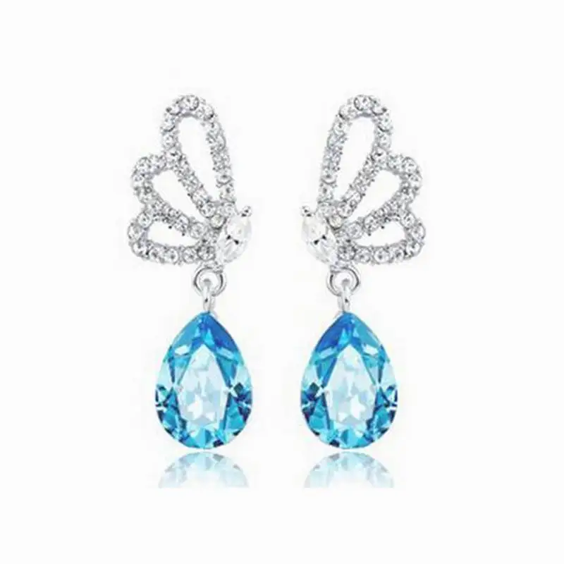 4Pairs wholesale Fashion Party Silver color Rhinestone Crystal Cute Lovely Butterfly Water Drop Earrings for women Jewelry | Украшения и