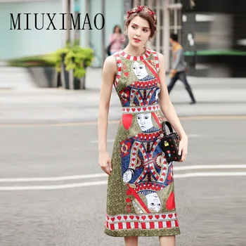 High Quality 2018 Europe Elegant New Arrival Spring O-Neck Sleeveless Poker Print Fashion A-Line Mid-Calf Long Dress Women
High Quality 2018 Europe Elegant New Arrival Spring O-Neck Sleeveless Poker Print Fashion A-Line Mid-Calf Long Dress Women