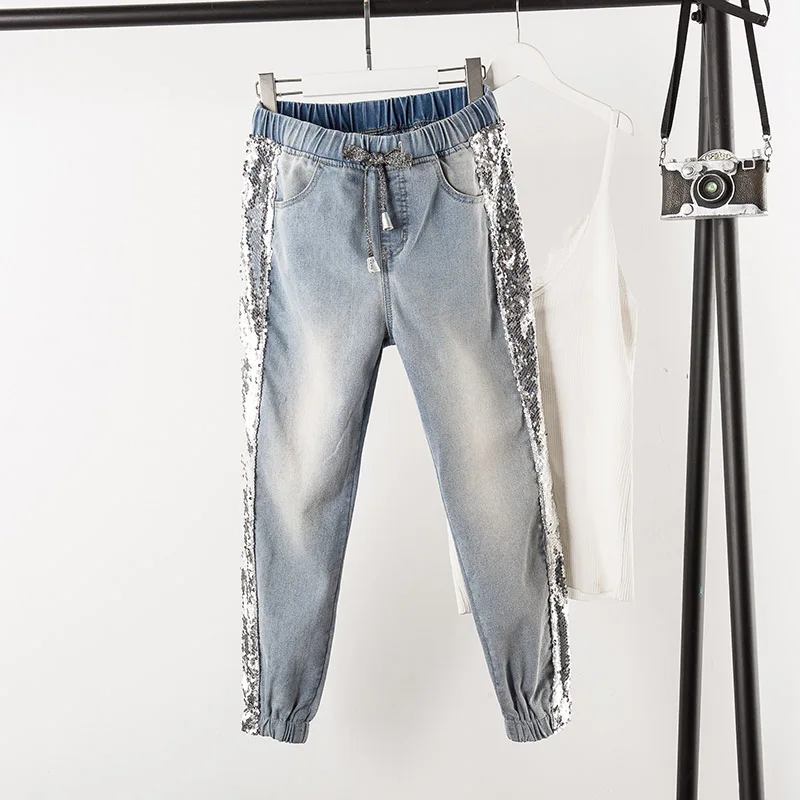 oversize Sequin track pants light blue jeans Fashion spring 5XL women's fat fashion slim elastic waist sequins jeans nine pants
oversize Sequin track pants light blue jeans Fashion spring 5XL women's fat fashion slim elastic waist sequins jeans nine pants