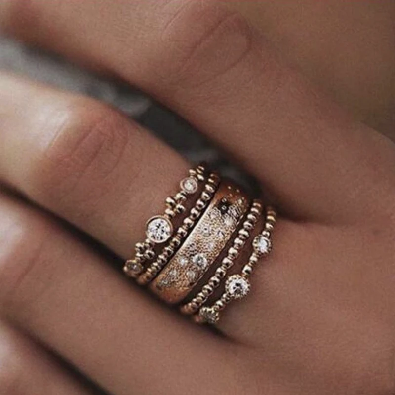 Vintage Rose Gold Color Rings Set for Women Girl Bohemia CZ Crystal Midi Rings Set 5Pcs/Lot Mujer Knuckle Ring Boho Jewelry
Vintage Rose Gold Color Rings Set for Women Girl Bohemia CZ Crystal Midi Rings Set 5Pcs/Lot Mujer Knuckle Ring Boho Jewelry