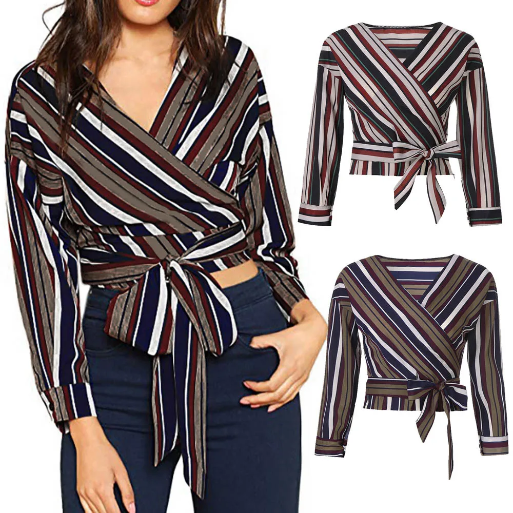 Womens Autuumn Spring Casual V-Neck Top Long Sleeve Color Striped Sashes Blous Shirt blusas mujer de moda #20
Womens Autuumn Spring Casual V-Neck Top Long Sleeve Color Striped Sashes Blous Shirt blusas mujer de moda #20