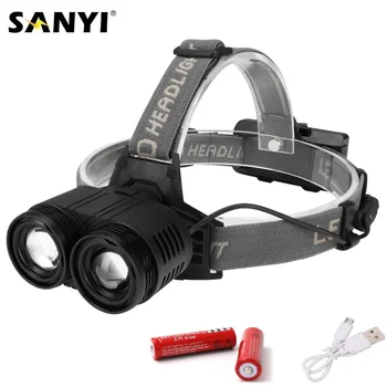 Sanyi 2T6 LED Headlamp Zoomable Headlight 4 Modes Head Torch Flashlight Fishing Hunting Head Lamp by Rechargeable 18650 Battery
Sanyi 2T6 LED Headlamp Zoomable Headlight 4 Modes Head Torch Flashlight Fishing Hunting Head Lamp by Rechargeable 18650 Battery