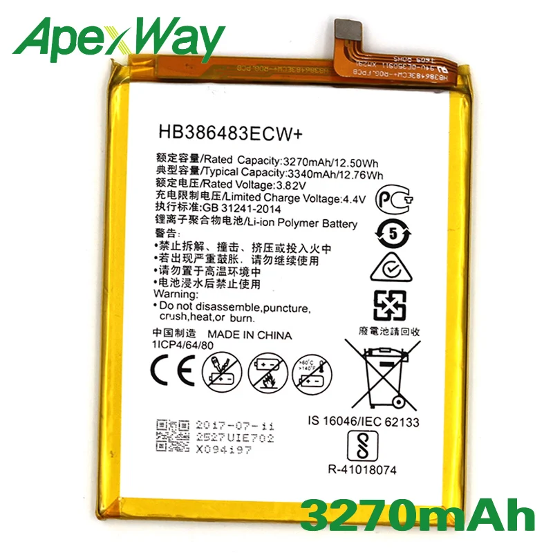 ApexWay 2PCS/lot HB386483ECW 3270mAh Phone battery for Huawei Honor 6X / G9 plus / Maimang 5 / GR5
ApexWay 2PCS/lot HB386483ECW 3270mAh Phone battery for Huawei Honor 6X / G9 plus / Maimang 5 / GR5