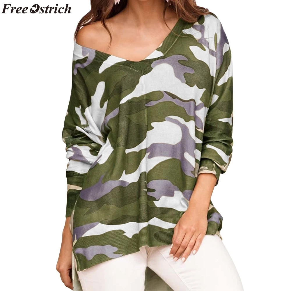 FREE OSTRICH women's army green camouflage long-sleeved T-shirt V-neck strapless tops casual loose shirt plus size sweater
FREE OSTRICH women's army green camouflage long-sleeved T-shirt V-neck strapless tops casual loose shirt plus size sweater